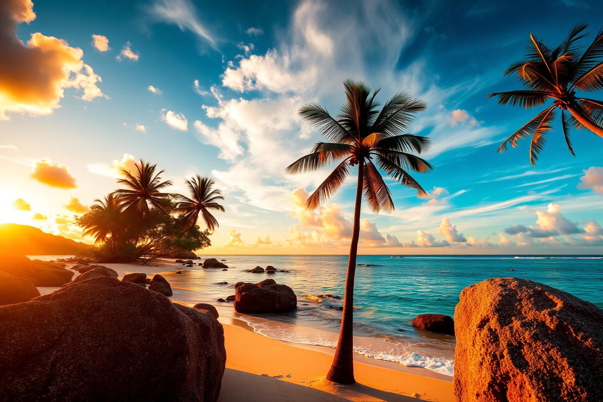 Seychelles beach at sunset